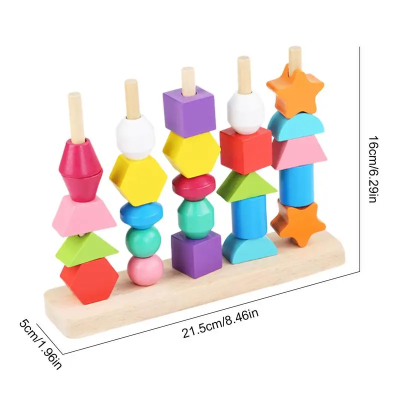 Jouet de séquençage de perles en bois, jouets de tri de formes Montessori, jouet d'empilage de couleurs, perles de laçage, enfilage, jouets de motricité fine