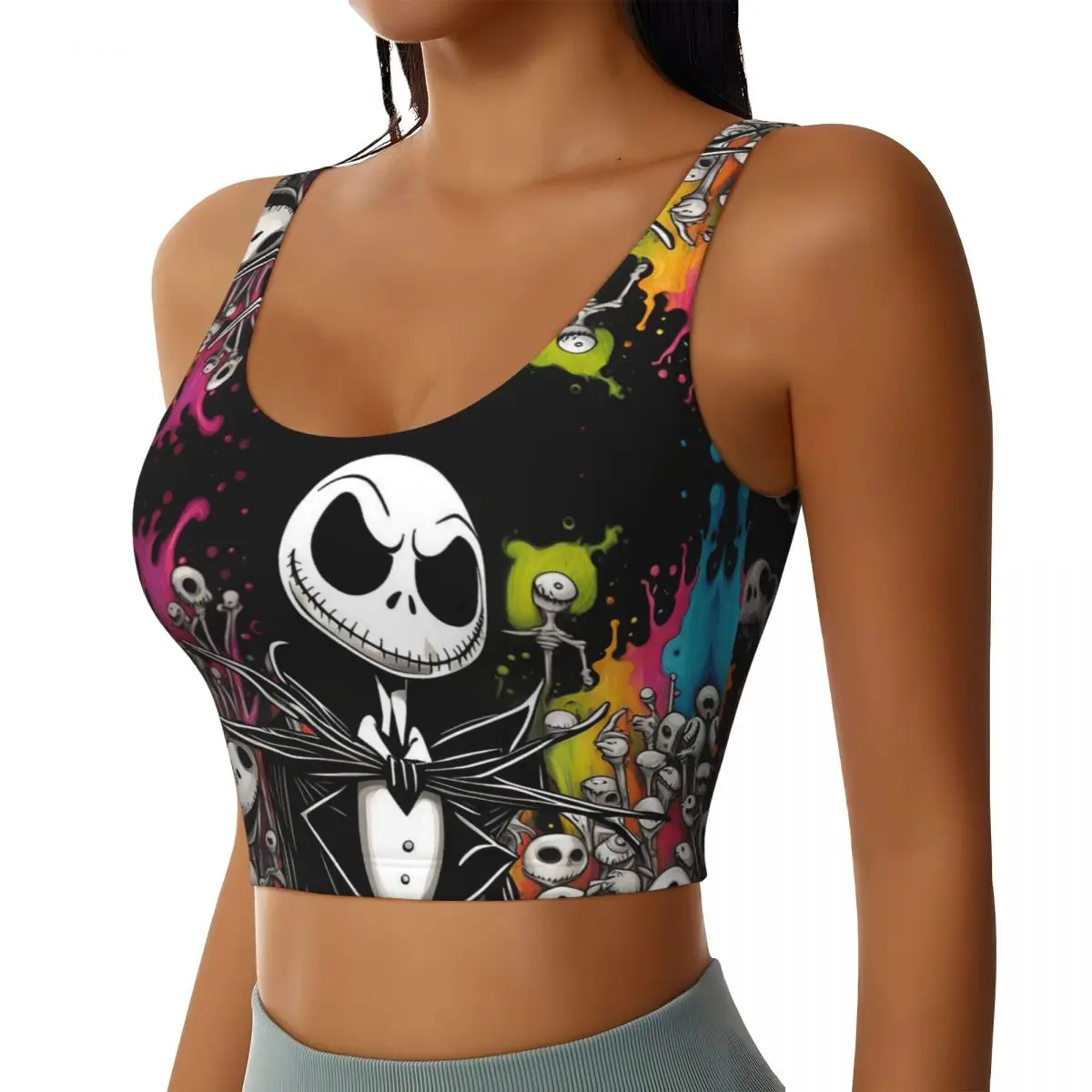 Custom Jack Skelington Workout Crop Tank Tops for Women The Nightmare Before Christmas Running Sports Bras