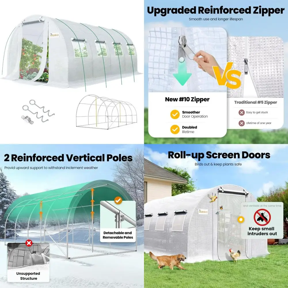 

Большая уличная теплица с прочной рамой из оцинкованной стали, сетчатая дверь, окошко, размер премиум-класса 20x10x6,6 футов для
