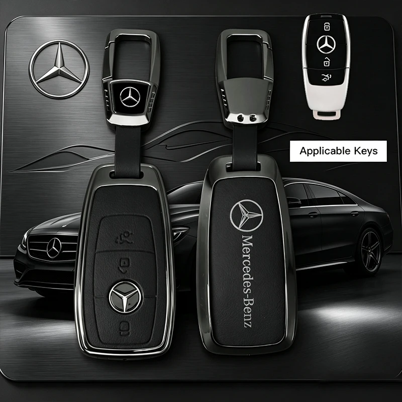 Leather Car Key Full Case Protection Cover Shell Holder For Mercedes Benz AMG W204 W205 W203 W210 W211 W212 W124 W126 W213 W201 view 3