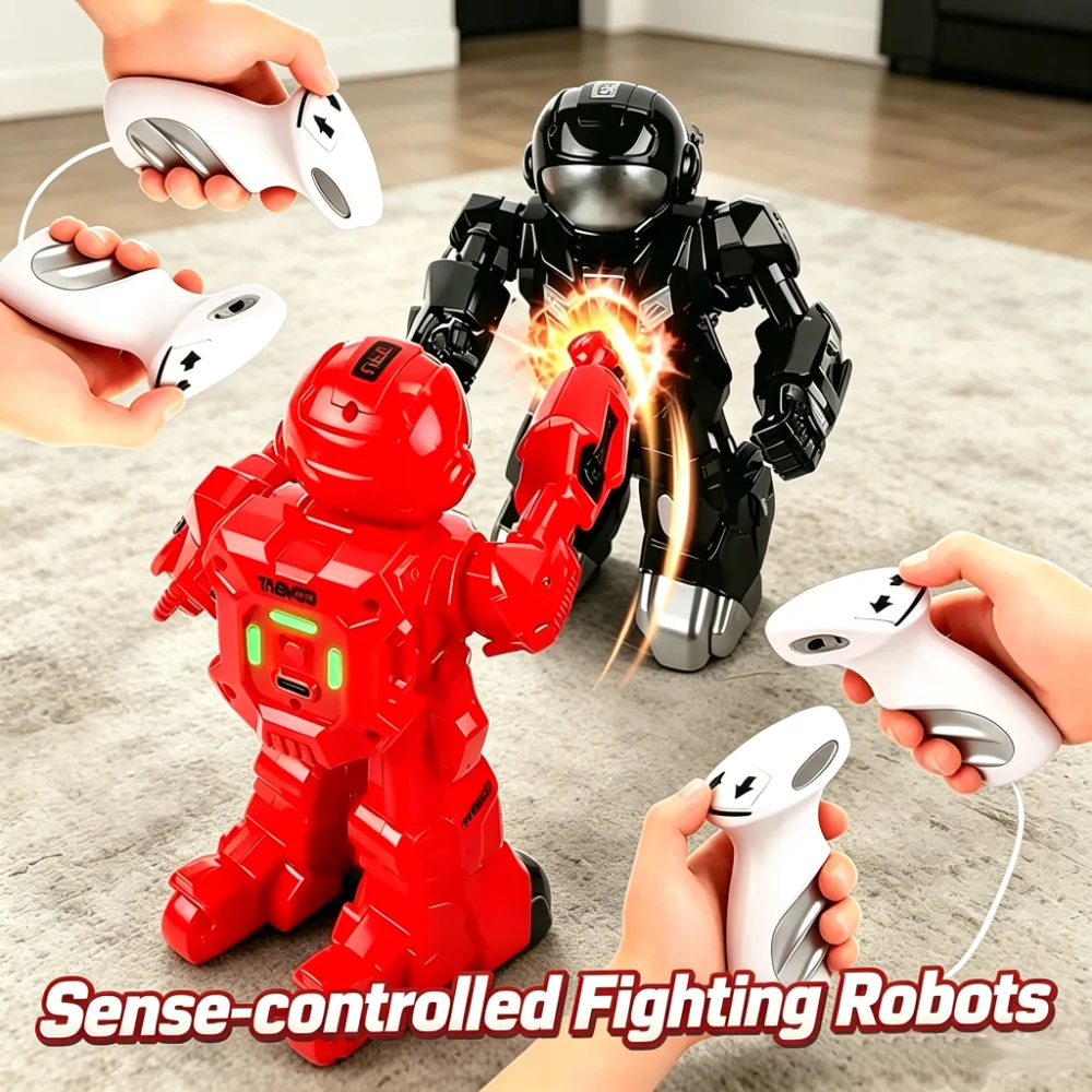 Robô de Combate com Controle Remoto 2.4G, Brinquedos de Batalha com Sons e Luzes, Robô de Boxe RC Inteligente com Sensoriamento Somático, Presentes para Meninos
