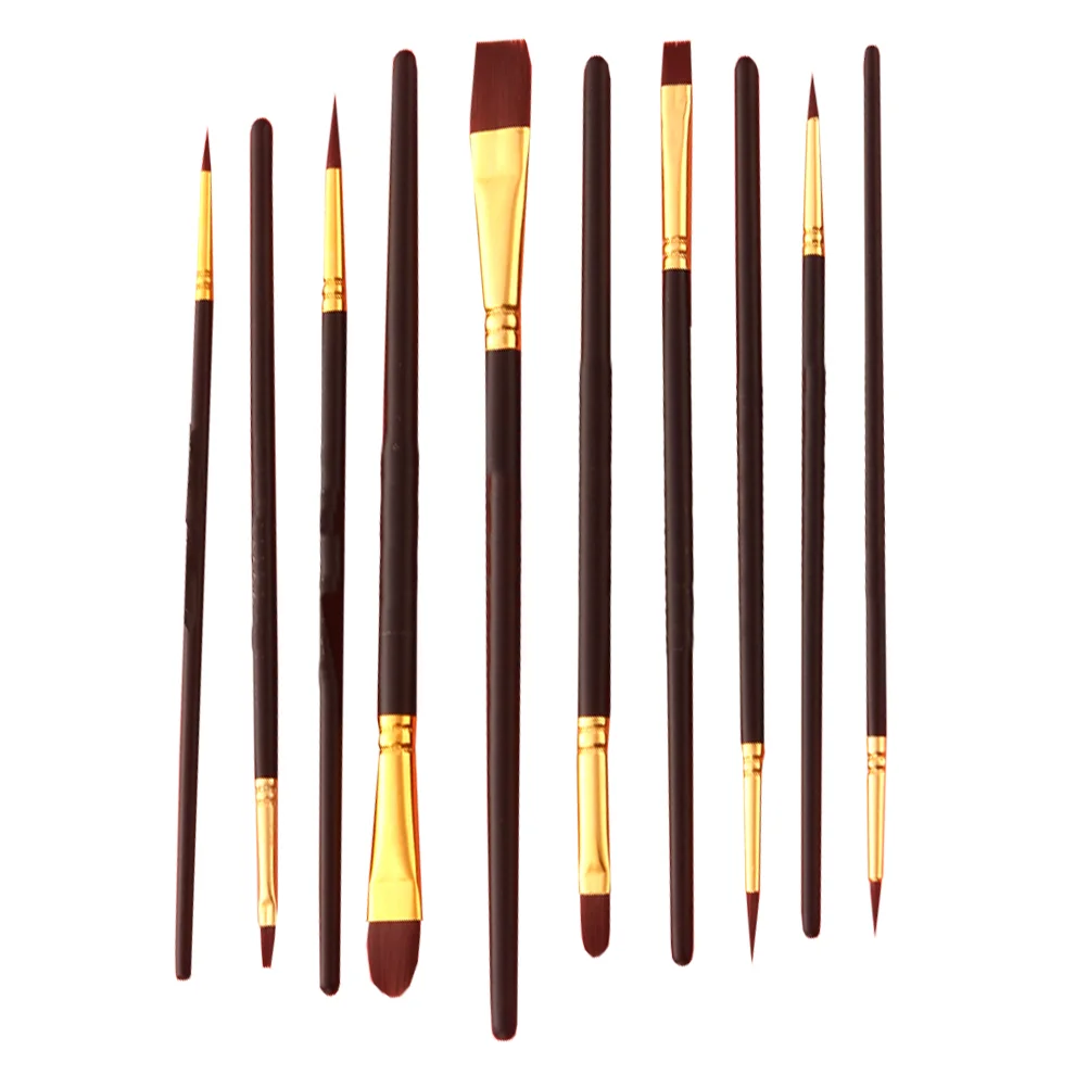 

10 Pcs Nylon Hair Brush Wooden Handle Paintbrush Watercolor Pen Gouache Painting Kit Black Paintbrushes Student