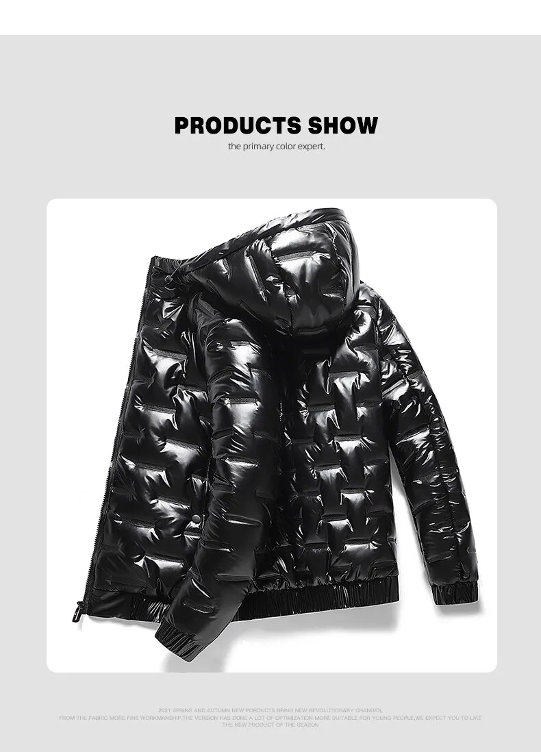 NONEAIR Mens Thick Warm Glossy Black Jackets Outwear Men's Clothings Winter Hooded Parkas Men Windbreaker Fashion Thermal Coats