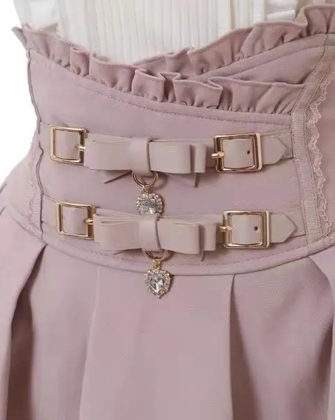 Jirai Kei Sweet Lolita Skort 2024, Sommer – Doppelschleife, hoher Taillen-Kurzrock mit Lederschnalle, schmale Passform, verstellbare Taille – Detail 8