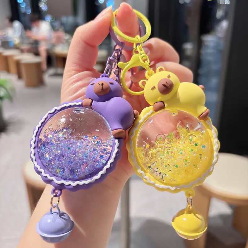 Creative Capybara Sand Art Bottle Keychain for Bags Cars Backpacks Gift Accessory Unique Animal Themed Key Ring for Men Women Te - view 3