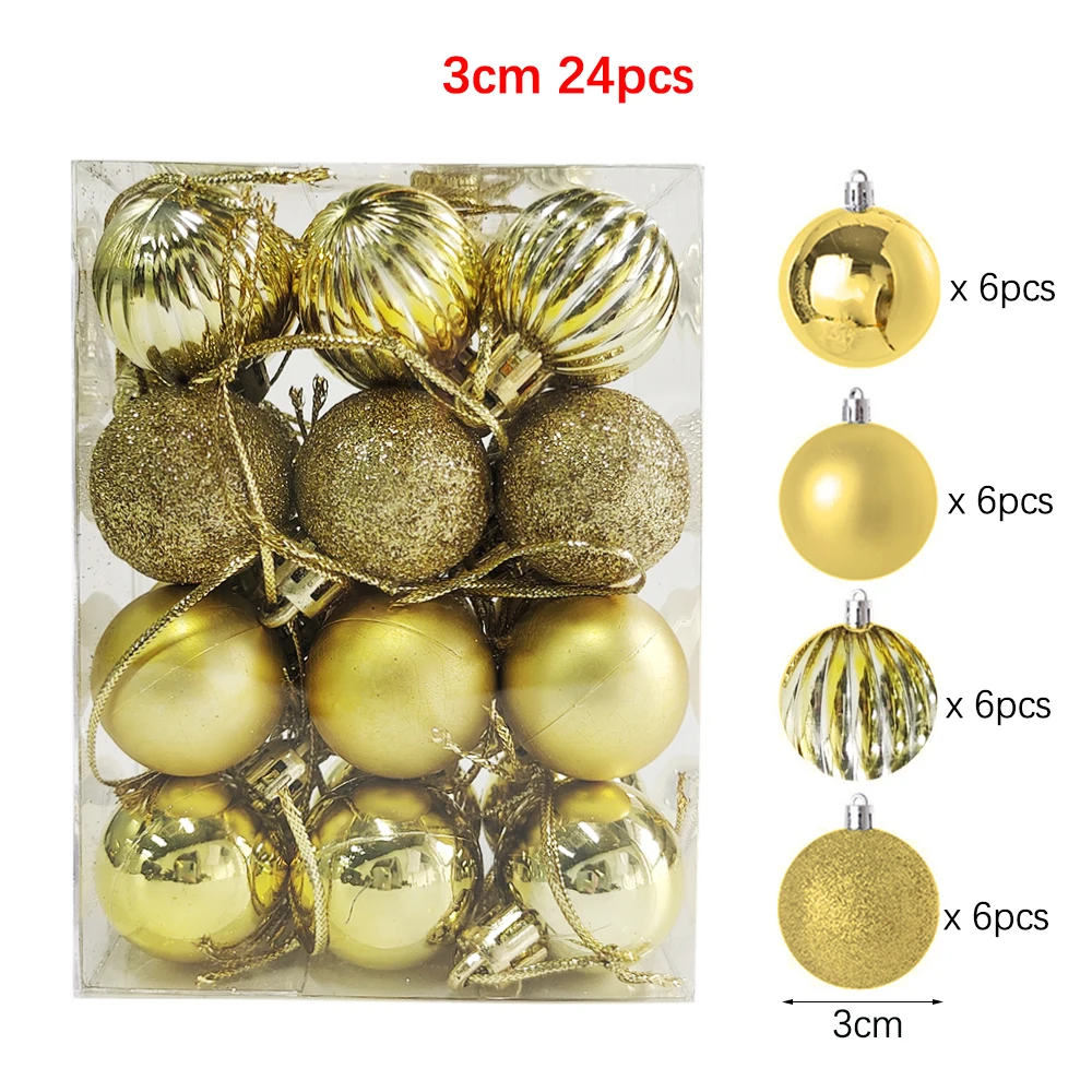 24Pcs Christmas Balls Ornament Plastic Christmas Tree Gold Red Pink Ball Pendant Hanging Decor Christmas Decoration 2023 Navidad