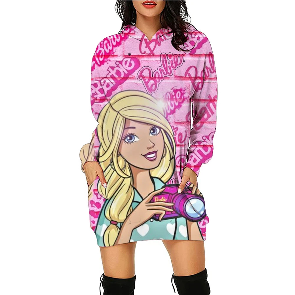 Barbie Hoodie Dress Autumn/Winter Style Ins Loose Jacket Anime Kawaii Women\'s Sportswear Dress Clothing Birthday Gift