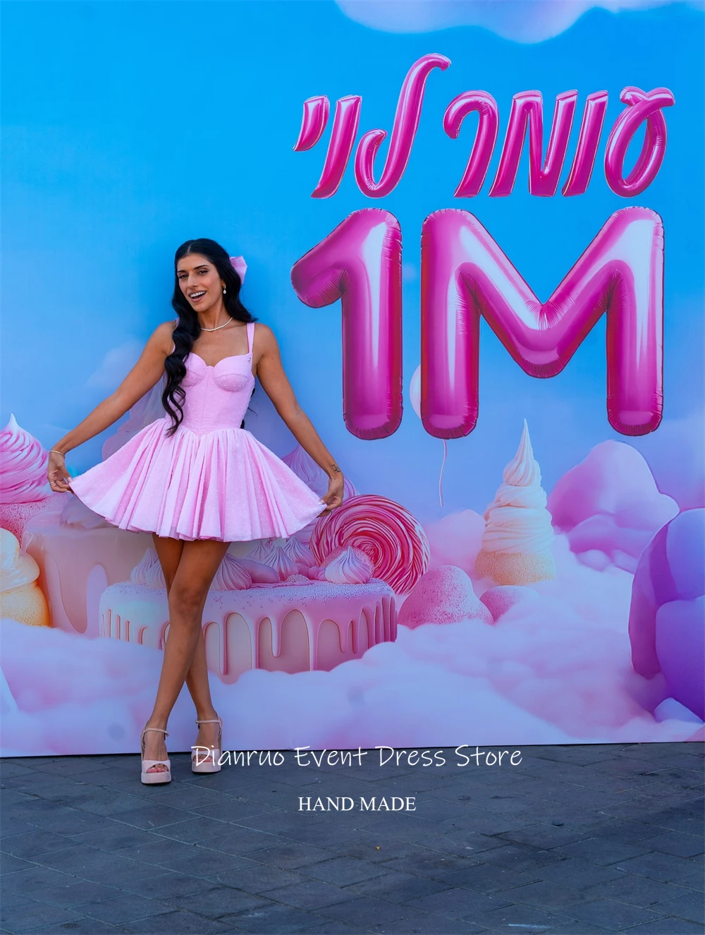 Dianruo Flirty السباغيتي الأشرطة فساتين لحضور الحفلات الموسيقية مطوي الحبيب فستان العودة للوطن الوردي ألف خط منتفخ فستان عيد ميلاد مخصص