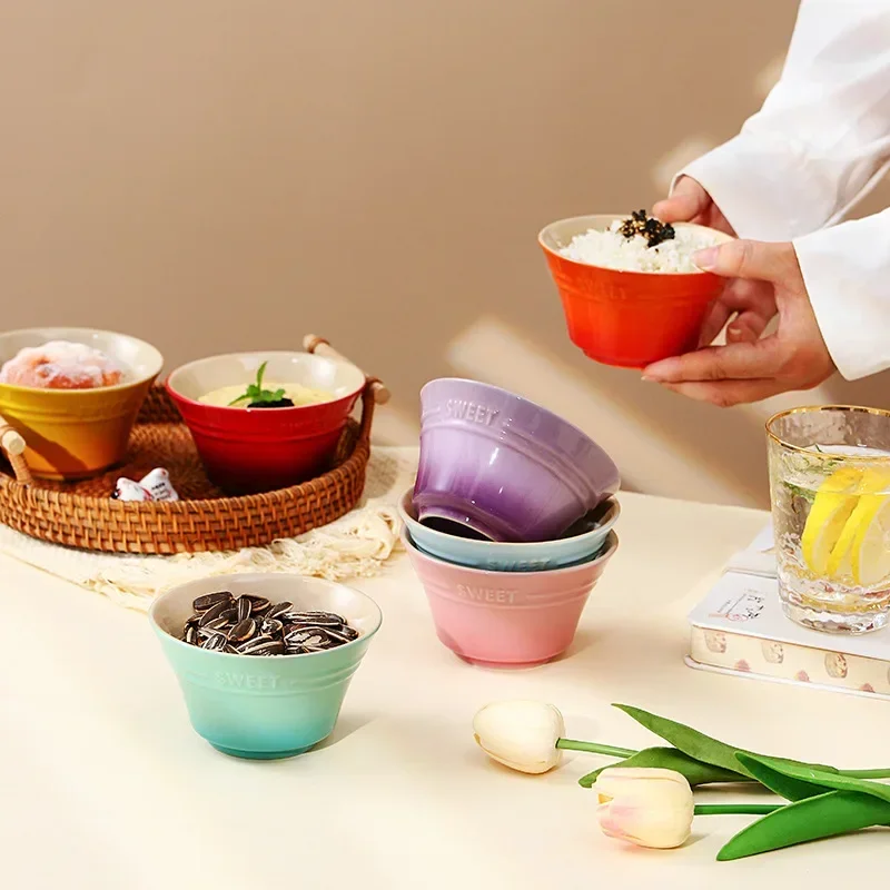 

300ML Rainbow Ceramic Rice Bowl 4.5 Inches Gradient Color Egg and Noodle Bowl for Food Kitchen Salad Cute Dining Bar Home Garden