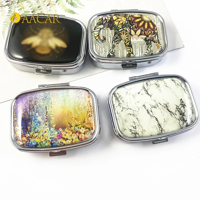 1PC Divided Metal Butterfly Pill Boxes Square Pill Boxes Portable Organizer Medicine Case Splitters Pill Candy Jewelry Case Box