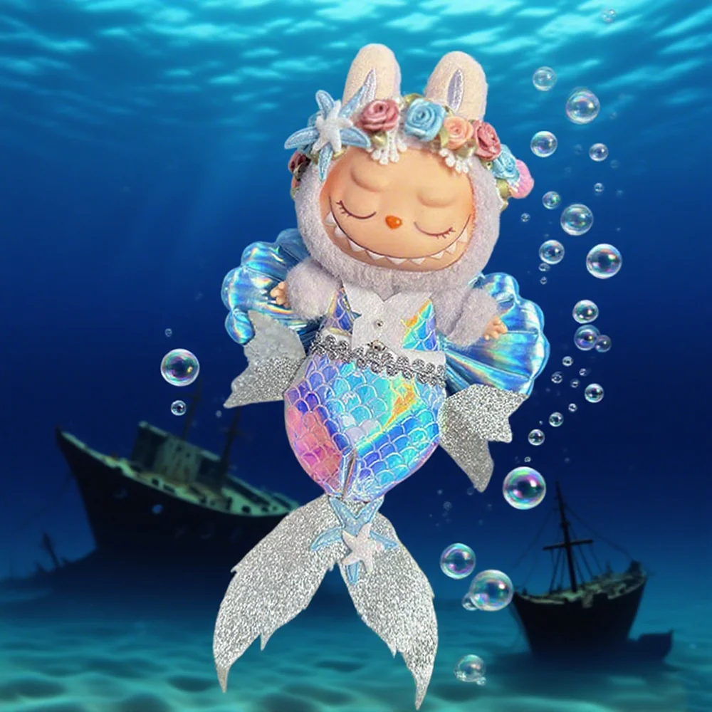 [Senza bambola] Set di abiti a sirena per bambole Labubu V1 V2 V3 con costumi a coda di pesce lucidi al laser abbinati a conchiglia