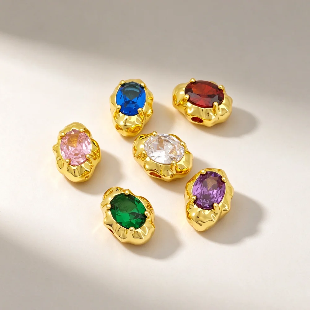 3 Pcs Gold Plated Irregular Oval Inlaid Cubic Zircon Spacer Beads Diy Jewelry Necklace Bracelet Making Accessories for Women Men