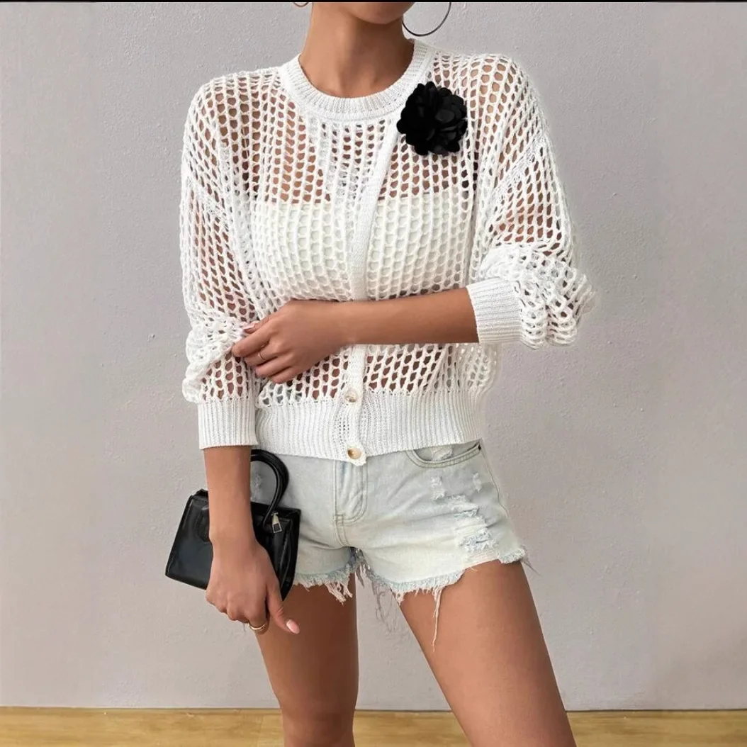 2026 Summer New Hollow Loose Fashion Knitted Hoodie for Women