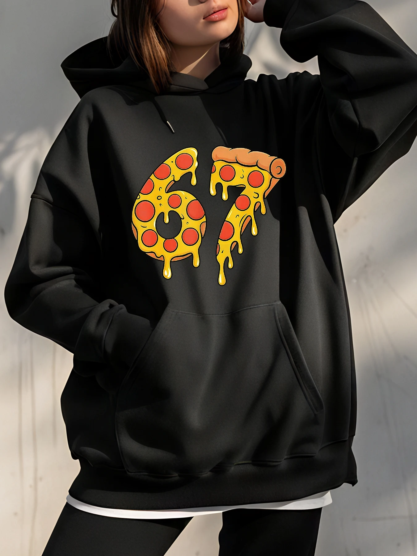 

Christmas Santa Claus Print Hoodie Loose Fit Casual Style with Christmas Tree and Six Seven Design, Women, Holiday Outing