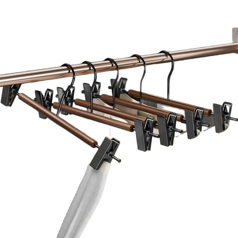 

10pcs Log Wood & Iron Clothes Hanger Wide Shoulder Metal Texture Luxury Multifunctional Pants Hanger Home Clothing Store Use