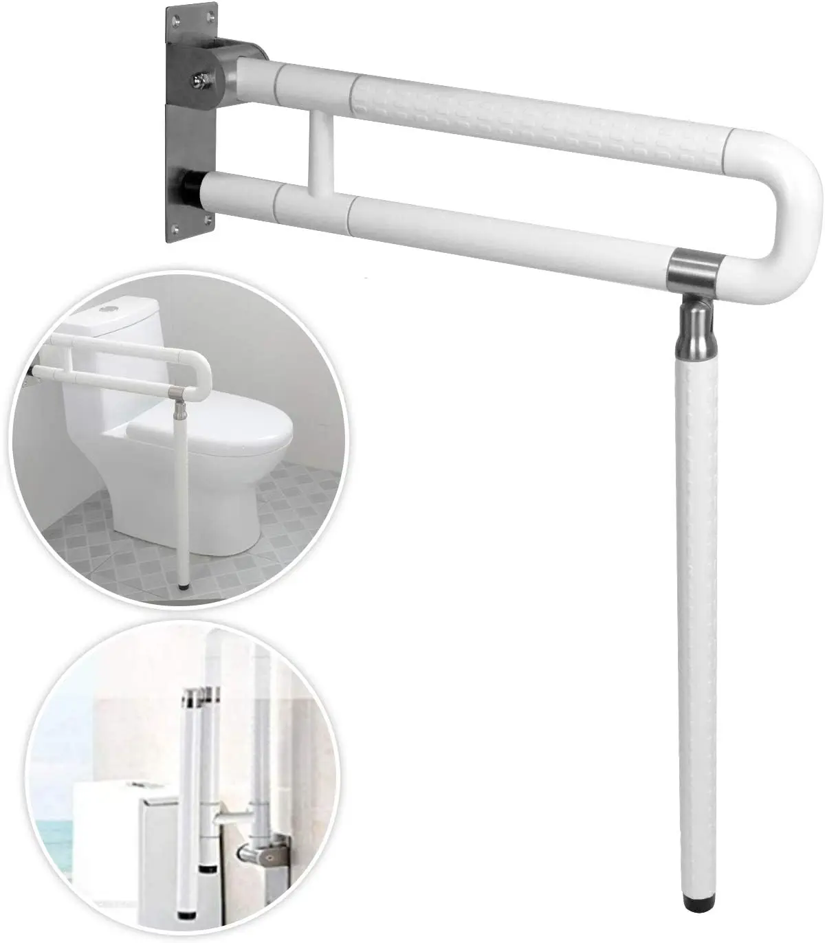 

24-Inch Toilet Safety Rail Wall Mount Foldable Grab Bar with Non-Slip Stainless Steel for Seniors