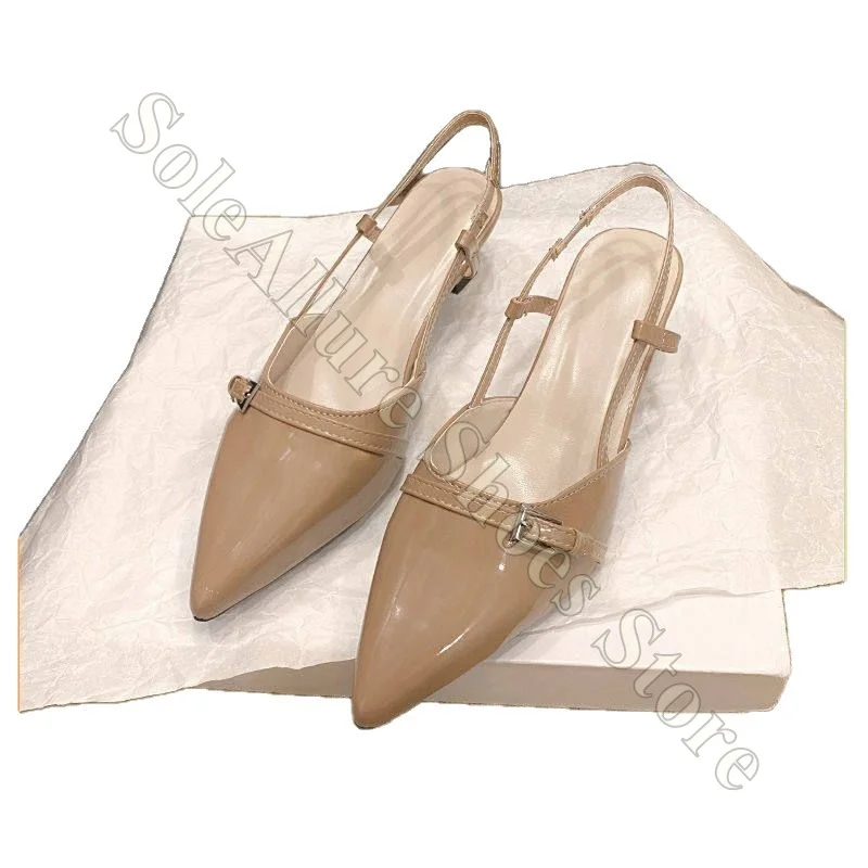 

Women Burgundy Patent Leather Slingback Heels Pointed Toe Metal Buckle Stiletto Pumps Elegant Work Party Shoes