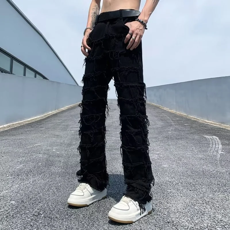 Calça Jeans Unissex de Cintura Alta com Barra Desfiada, Estilo Neutro, Efeito Emagrecedor, Design Micro Flare e Perna Reta