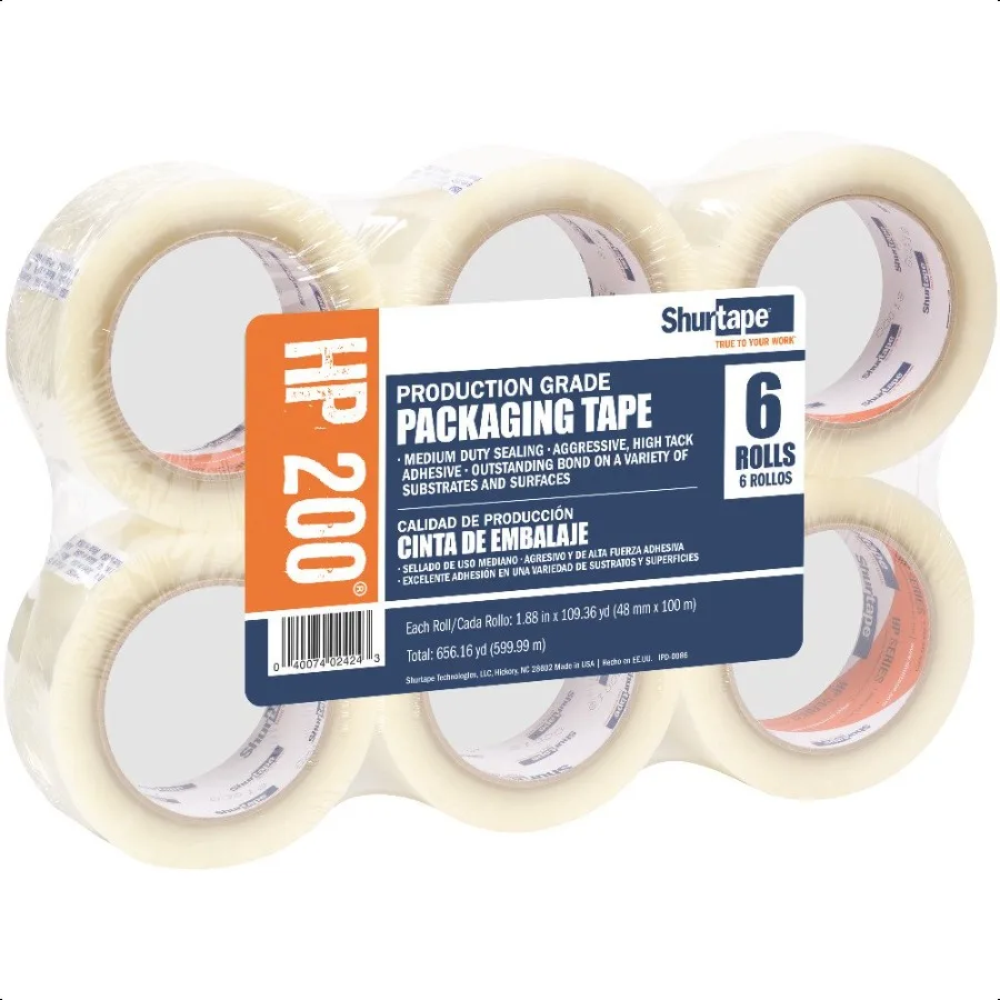 

Shurtape HP 200 Сверхмощная термоплавкая лента для доставки и упаковки для ручного или автоматического запечатывания 48 мм x 100 метров в рулоне, прозрачная