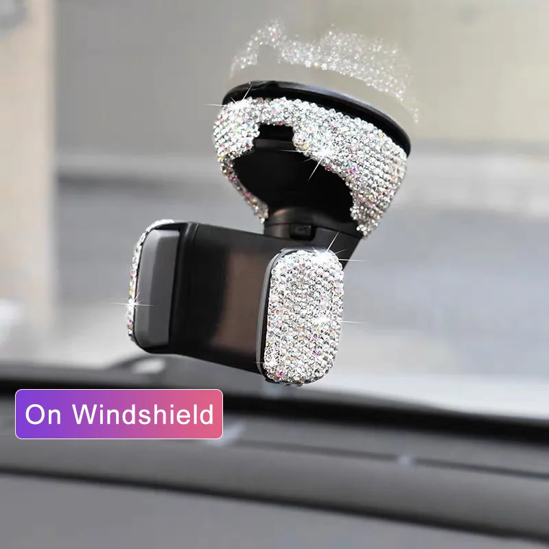 Diamond Bling Car Phone Holder Rhinestone Crystal Mount Universal Fit Mobile Holder Car Interior Accessories for Women