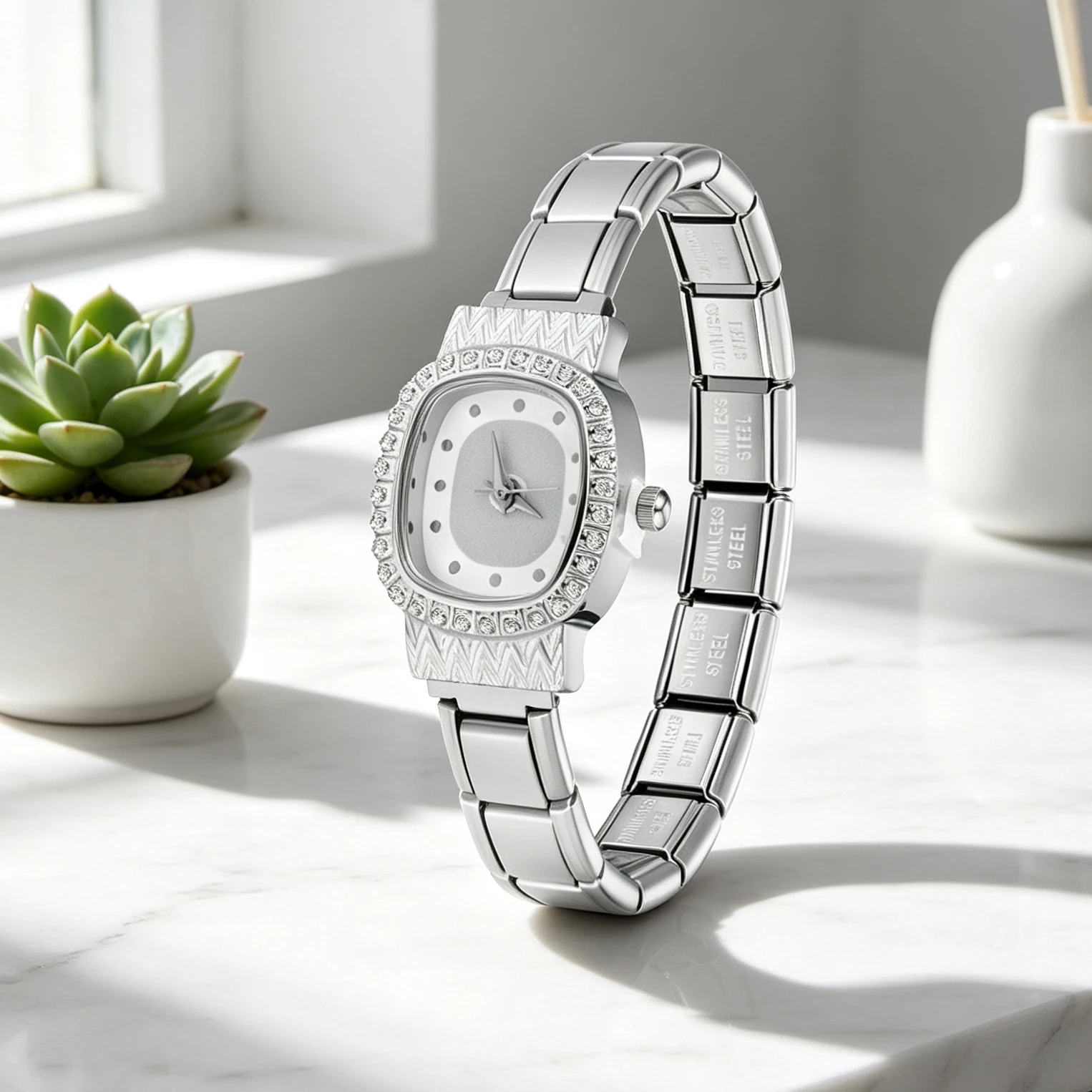 Fashion Wholesale Stainless Steel Zircon Oval Round Shiny Watch 9mm Fit Bracelet For Party Friend Birthday DIY Making Jewelry