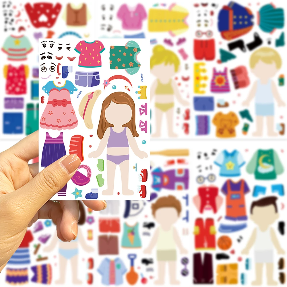 

8/16Sheets Dress Up Make a Face Puzzle Stickers Children's Toy Puzzle Sticker Phone Notebook Luggage Waterproof Decals