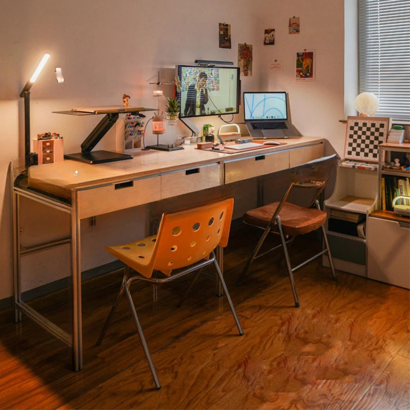 

Aluminum profile double table desk computer table with drawers desk table