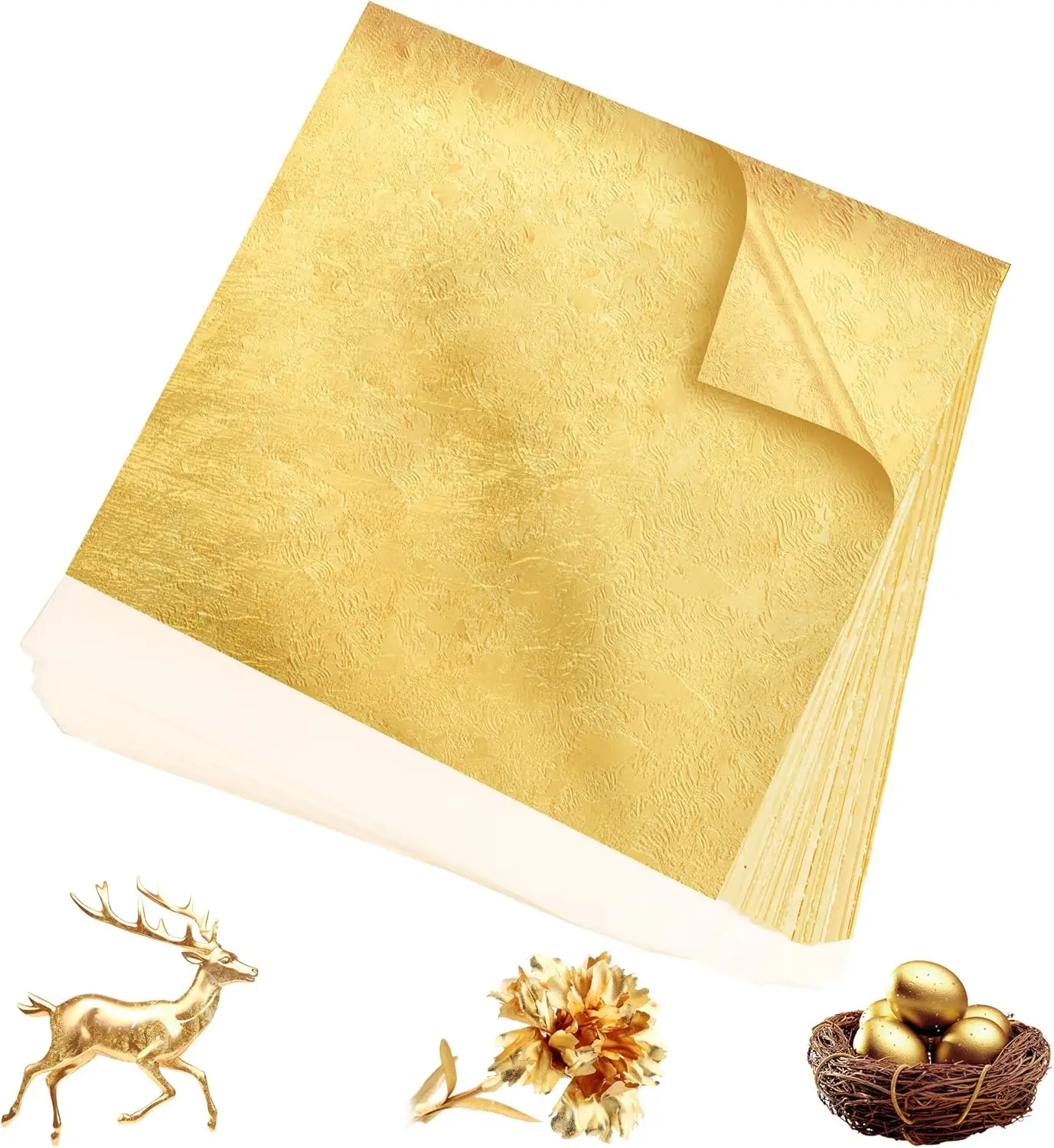 300Pcs Gold Leaf Sheets 5.1x5.1 inch for Art Crafts, Imitation Gold Flakes for Furniture Nail DIY Wedding Decor