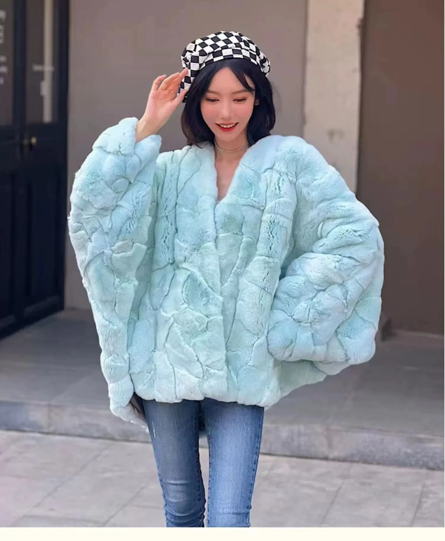 

Hot-selling new women Rex Rabbit fur loose bat-sleeved young mid-length winter popular high-end fur jacket