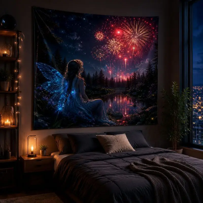 VIKAMA Forest Elf Fairy Anime Tapestry Galaxy Mushroom Wall Hanging Nature Fantasy Bedroom Dorm Decor