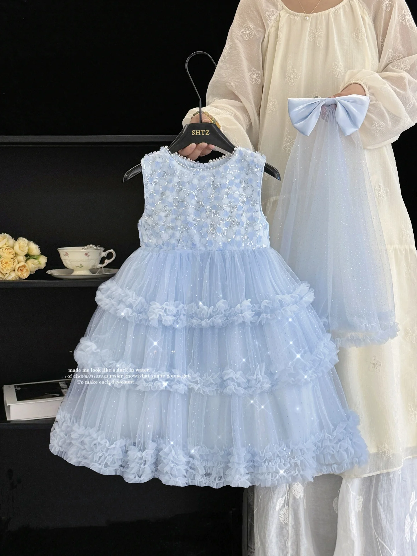 girls-summer-sleeveless-dress-blue-princess-skirt-birthday-party-frock-fluffy-tulle-skirt-high-waist-elegant-cake-skirt