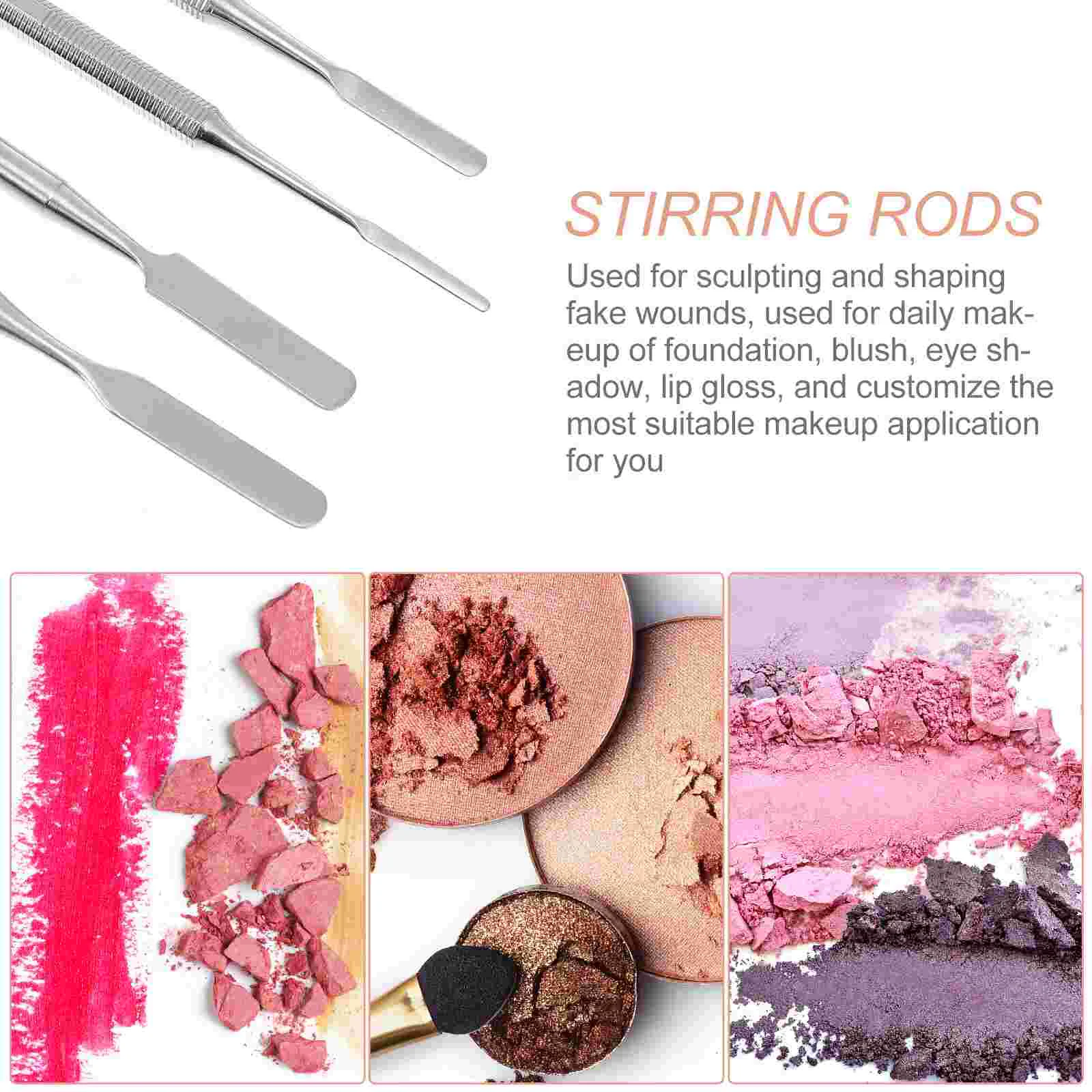 4 Pcs Palette Knife Styling and Shaping Tools Makeup Stirring Rod Cosmetics Mixing Double Head Manicure Stainless Steel Stick