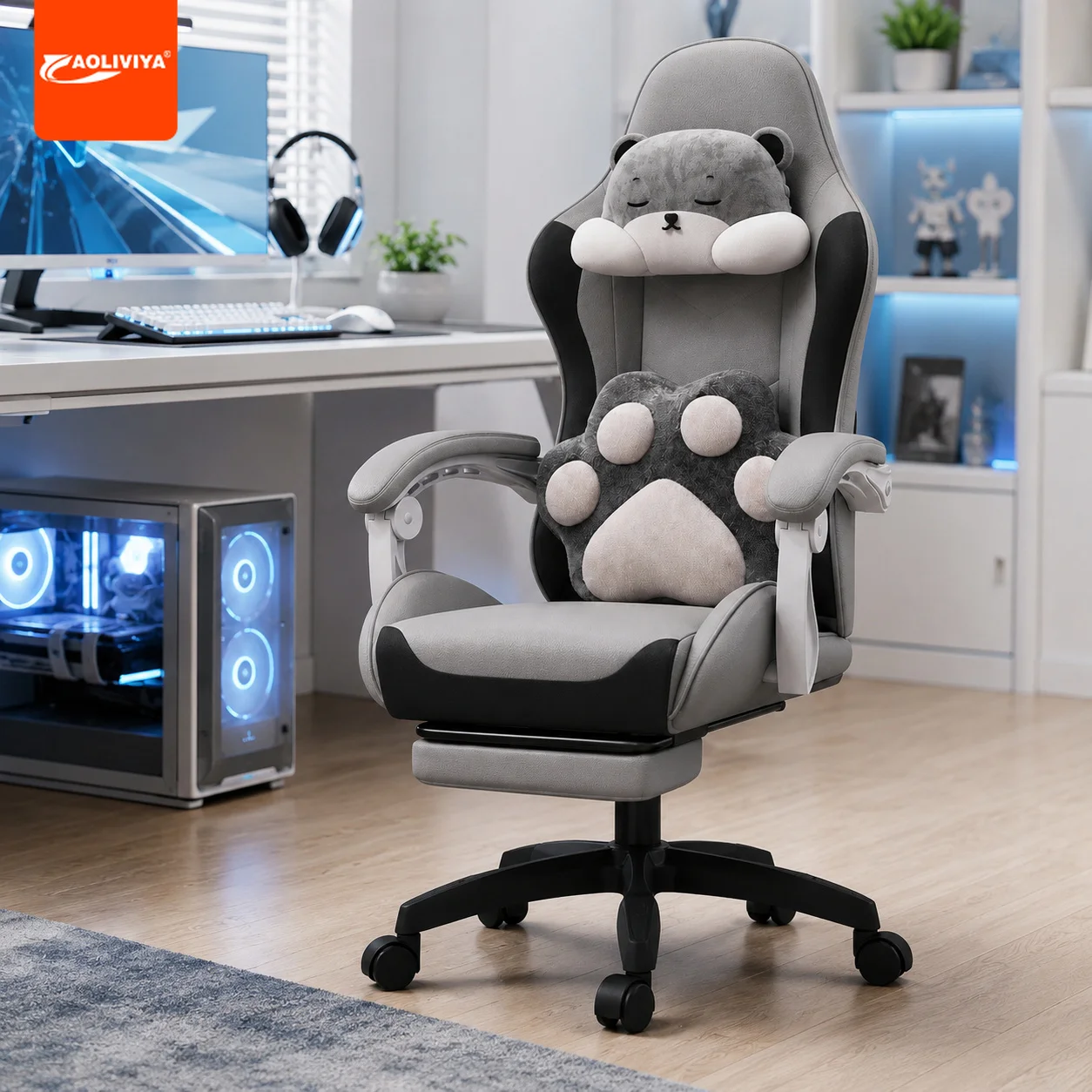 AOLIVIYA E-sports Game Chair Girl's Bedroom Live Seat Ergonomic Lifting Reclining Office Foot Pedal Computer Chair