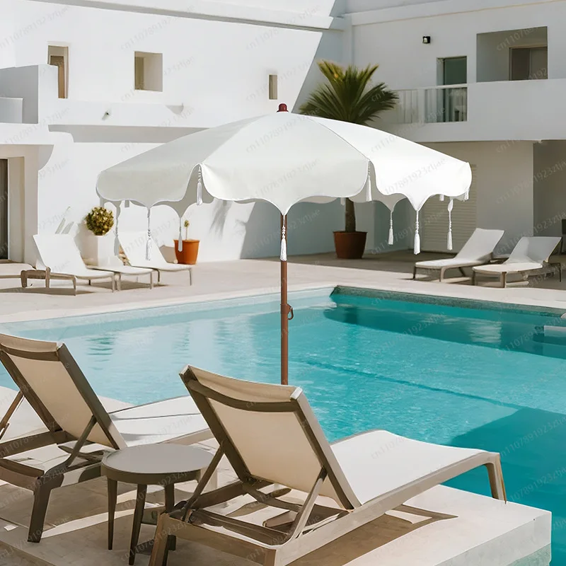 Heavy Duty Tassel Patio Umbrella, Outdoor Market Stall Sun Umbrella for Pool Beach Garden, Thickened Protection Sunshade