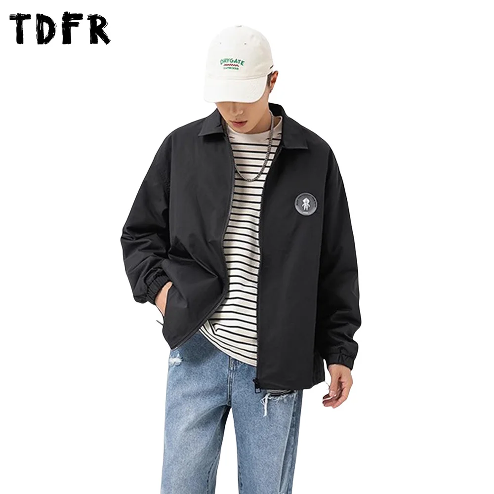 

Astronaut Decoration Cargo Jacket Mens Spring Safari Style Loose Drawstring Hem Lapel Long Sleeve Outerwear Men