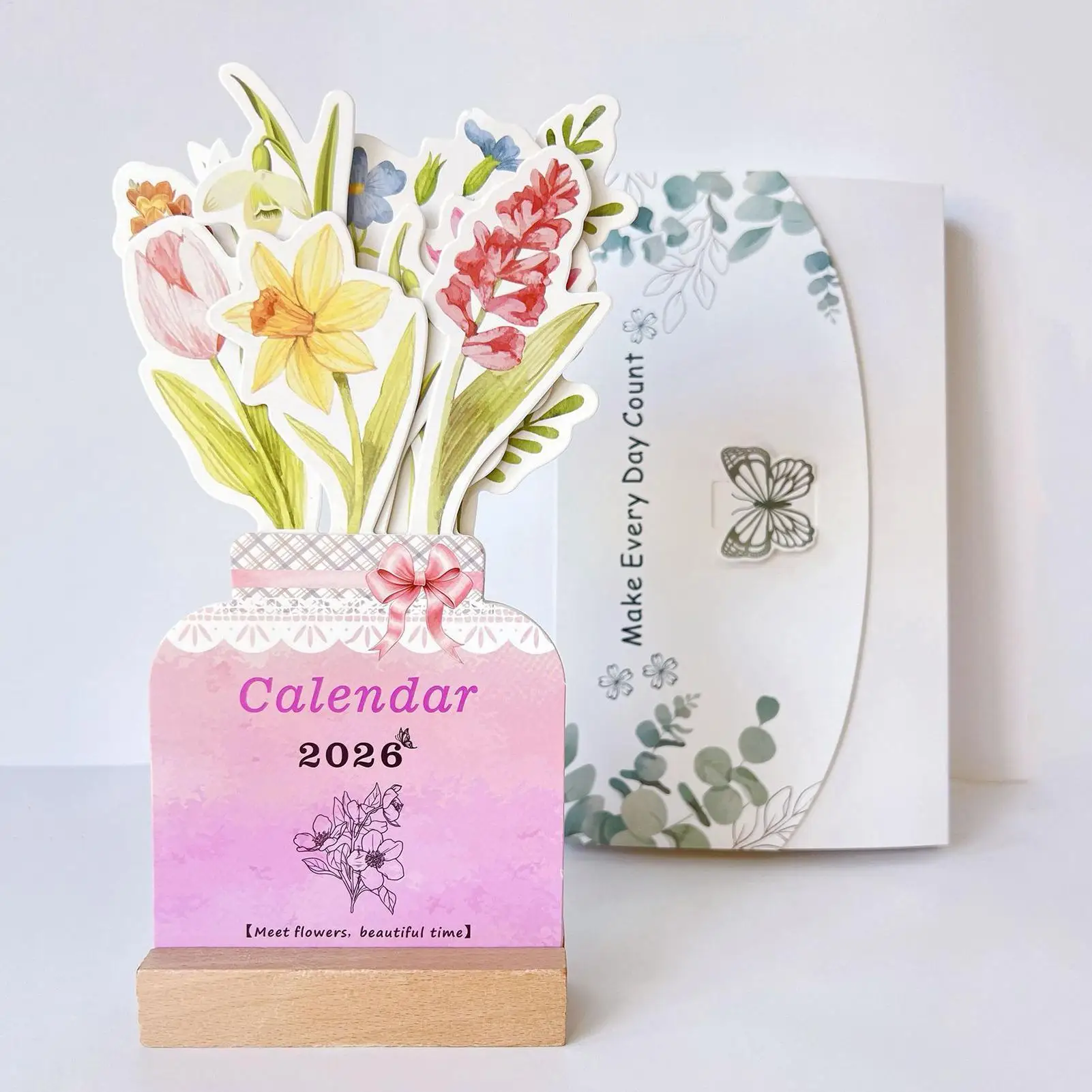 

Мини-настольный календарь 2026 с цветочным узором, миниатюрный откидной календарь с цветочным декором для офисного стола