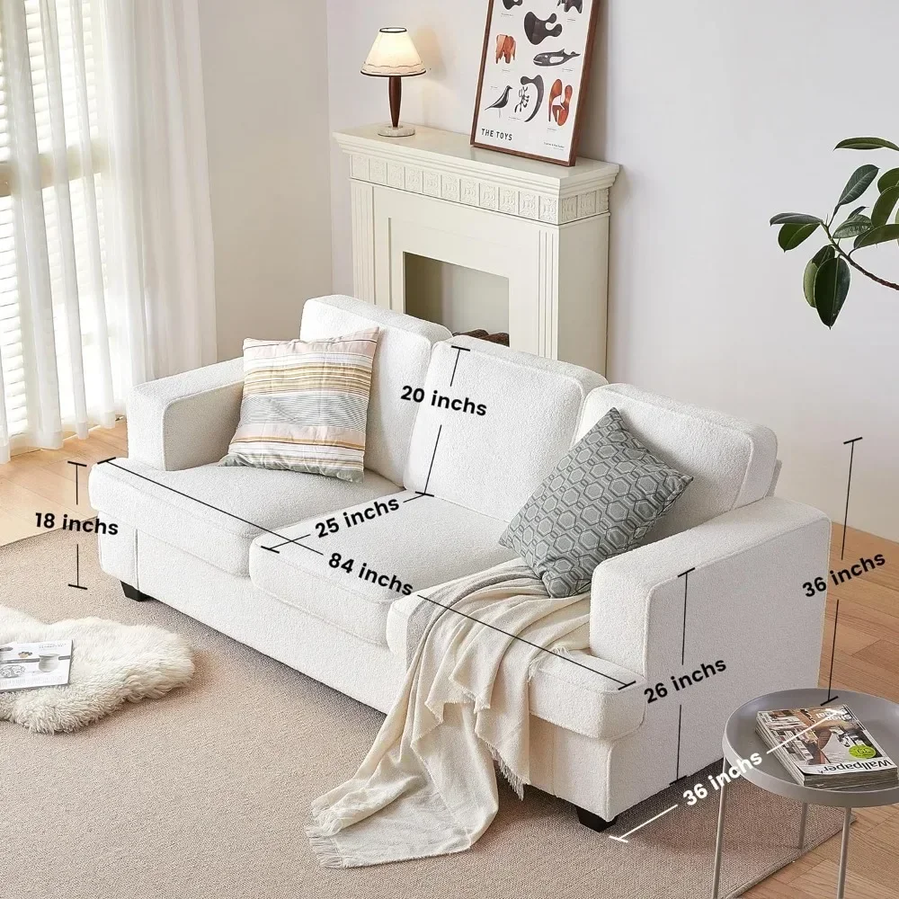 

A 84" Sofa, Sofa Bed Couch, Sleeper Sofa with Extra Deep Seats, Sectional Couches for Living Room, Teddy Velvet Oyster White