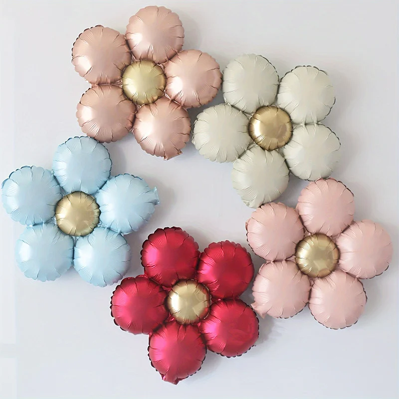 5 Stück Matte Blumen-Folienballons Rot Rosa Gänseblümchen-Ballons für Geburtstag Brautparty Hochzeit Jubiläum Dekoration Party-Zubehör ﻿