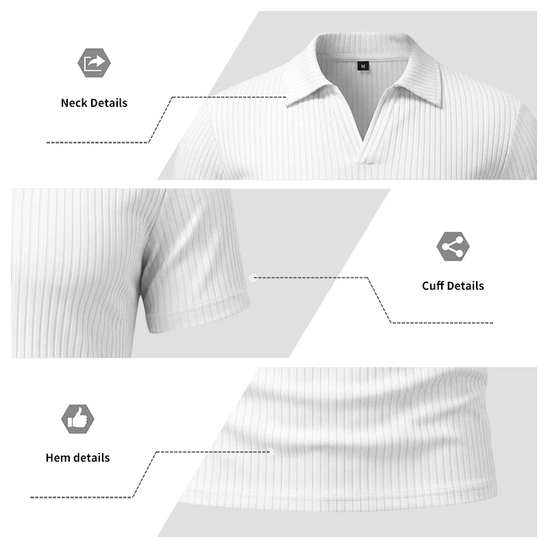 Herren 1-teiliges Gestricktes V-Ausschnitt Kurzarm Slim-Fit Atmungsaktives Eisseide Schnelltrocknendes Golf Business Casual Poloshirt – Detail 7