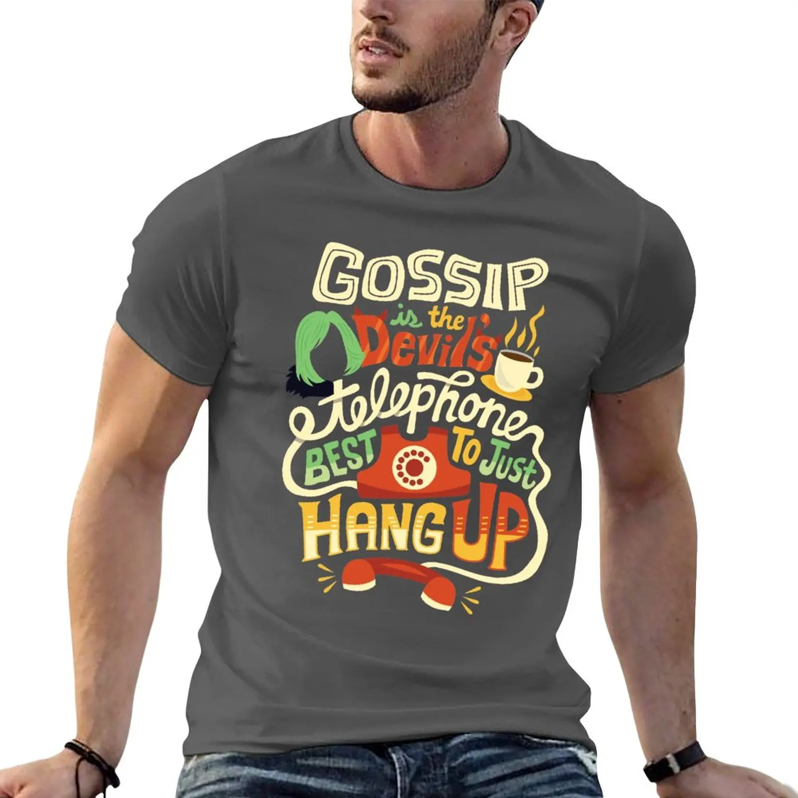 

New Gossip is the devil's telephone T-Shirt street wear boys animal print shirts graphic tee men