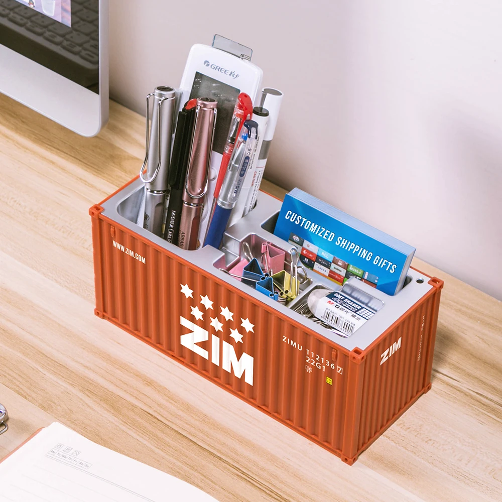 Customizable Creative Mini Ship Container Model 20 Feet Cargo Container Pencil Holder Office Essential Stationery Storage Box