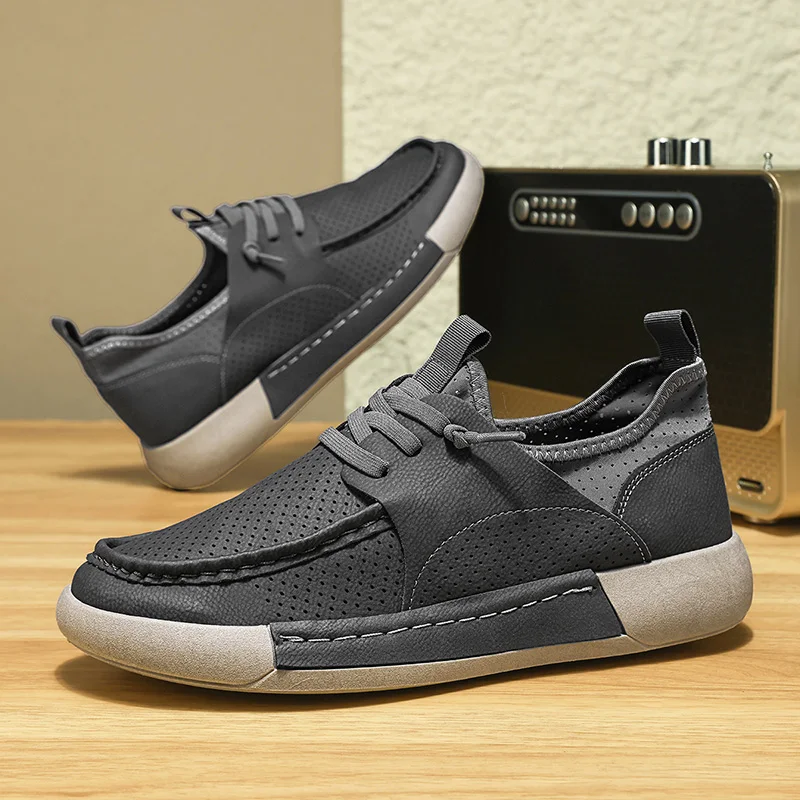 Summer New Breathable Men\'s Lazy Fashion Versatile Black Thick Sole Sports SkateBoards Chunky Shoes