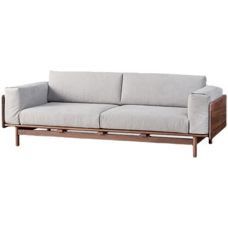 

Nordic black walnut color all solid wood sofa three-person single combination fabric living room sofa