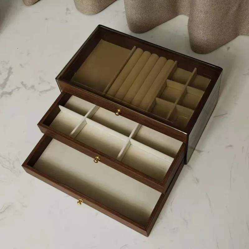 Wooden Ring Display Case Dressers Necklace Collection Cases Women Earrings Organizer Boxes Bedside Table Jewelry Storage Box