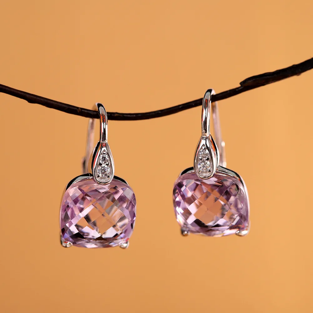 

Uglyless Facet Natural Purple Amethyst Earrings for Women Square Crystals Earrings 925 Sterling Silver Geometric Brincos E1582