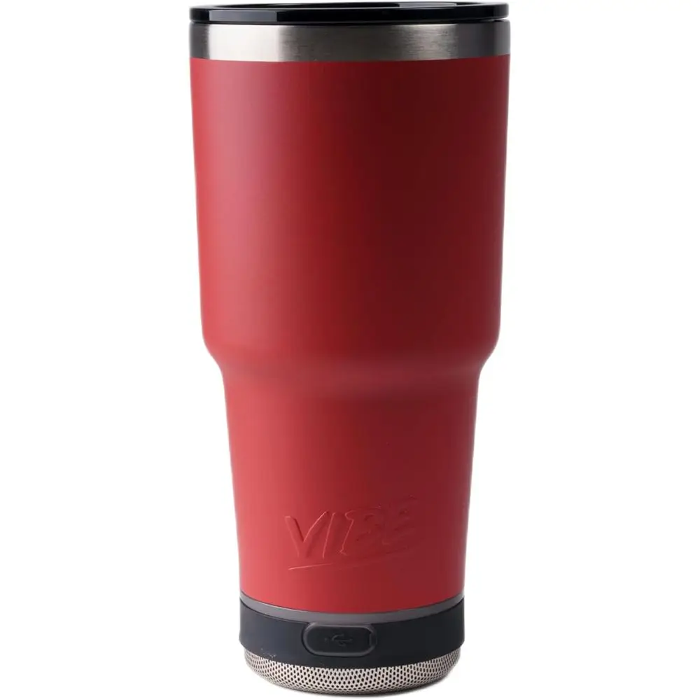 Bluetooth Speaker Tumbler, Insulated Stainless Steel Travel Cup, 28 oz, Red