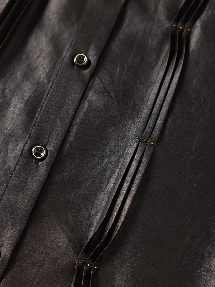 Minimally Designed Black Hollowed Out Shoulder Stand Up Collar 100% Natural Mulberry Silk Fragrant Cloud Yarn Women's Coat