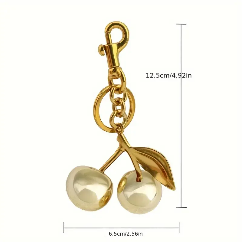 Golden Cherry Keychain Charm, Elegant Bag Accessory