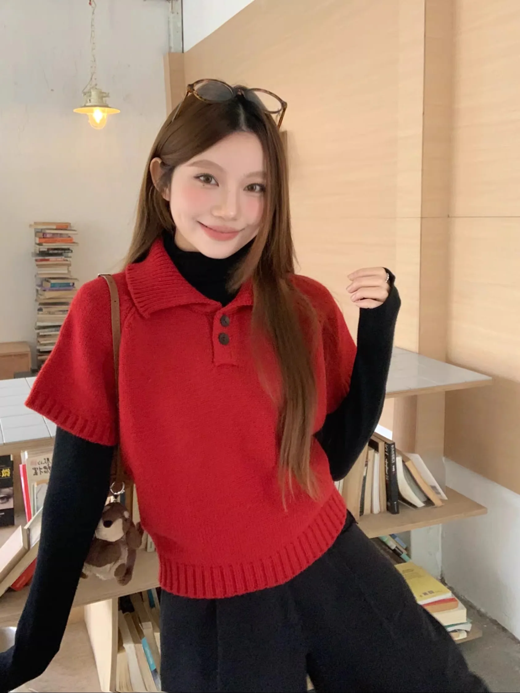 

Ретро красный Ne ort Sve вязаный свитер женский осенне-зимний свободный утягивающий универсальный многослойный топ онлайн эксклюзивный