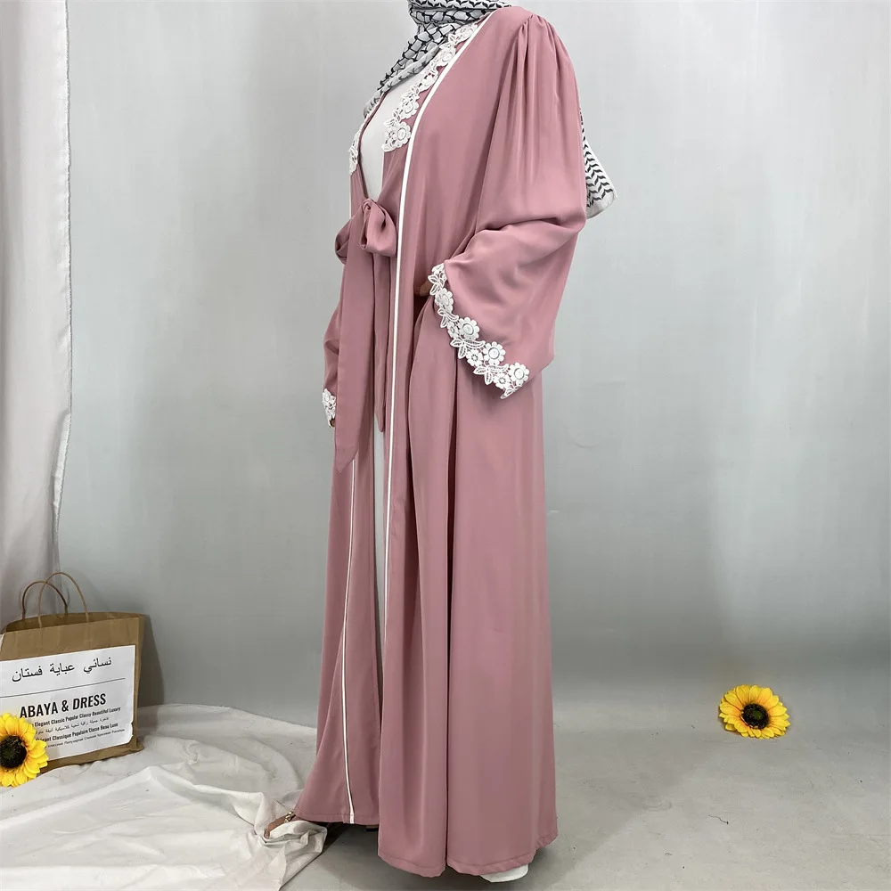UNI Open Front Abaya Muslim Langarm Strickjacke Abayas Maxikleid Damenbekleidung Quaste Lace Out Kaftane Frauen Jilbabs